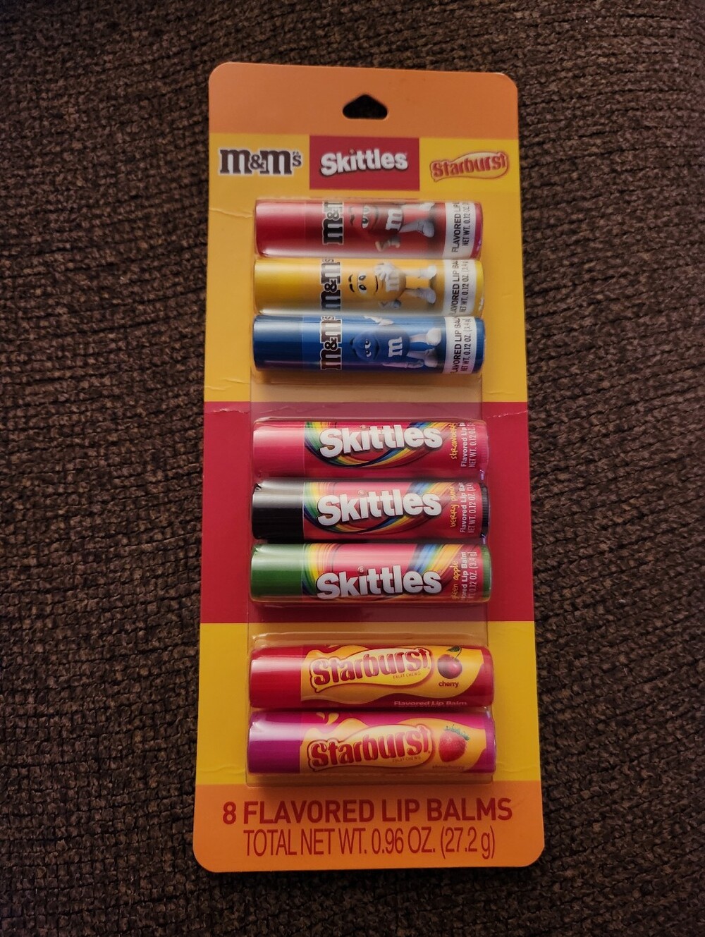 Candy Flavored Chapsticks Set Of 8 Lip Balms M&Ms Skittles Starburst